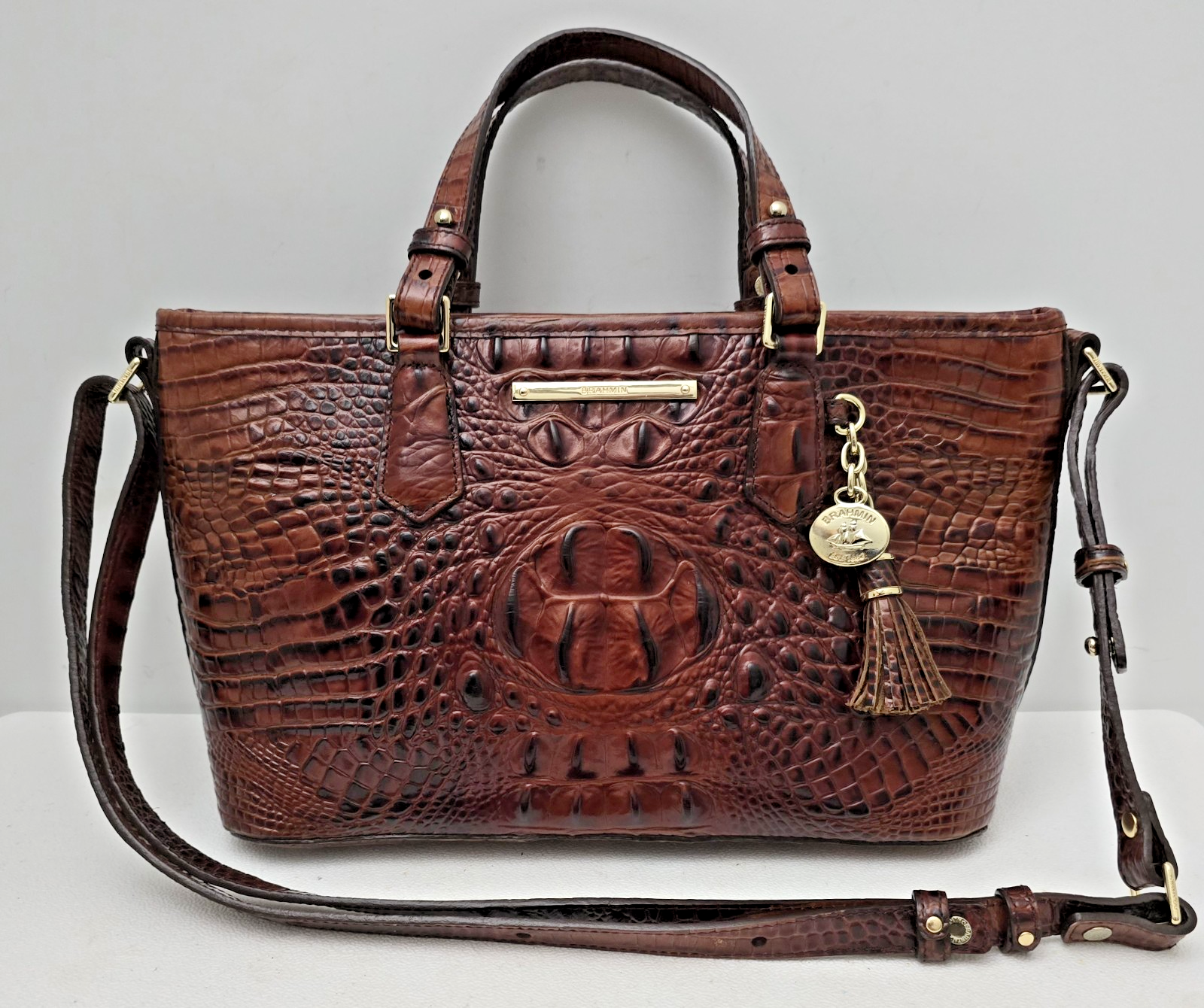 Brahmin Asher Satchel Pecan Melbourns Leather Tote Crossbody Bag Medium